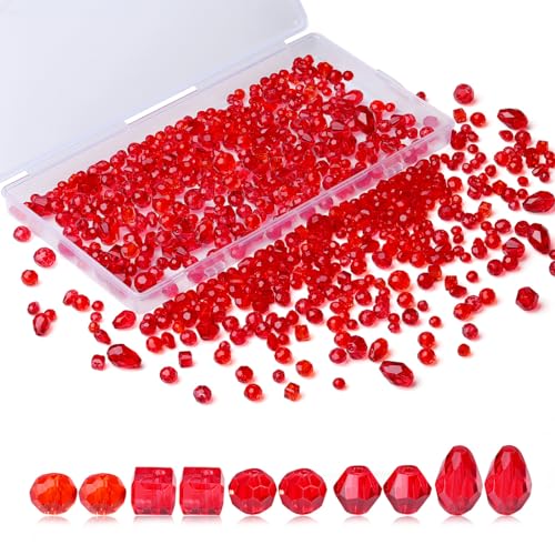XIANNVXI 800 Stück facettierte Kristallperlen Glasperlen zum Basteln, 4/6/8 mm rote Perlen, Glasperlen für Vasen, Glasperlen für Armbandherstellung zur Schmuckherstellung von XIANNVXI