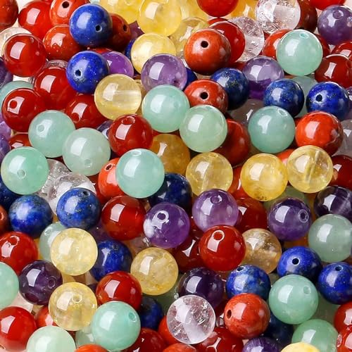 XIANNVXI 8mm 7 Chakra Naturstein Perlen zum Auffädeln mit Loch Runde Kristalle Edelsteine zum Auffädeln Bunte Perlen für Armbänder Ketten DIY Schmuck Basteln (ca. 47 Stück) von XIANNVXI