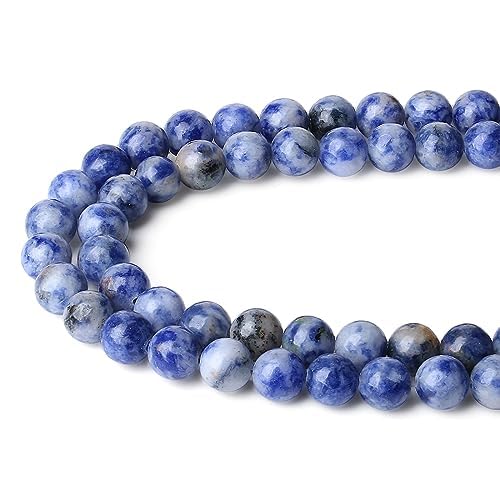 XIANNVXI 8mm Naturstein Blauweißer Sodalith Perlen zum Auffädeln mit Loch Runde Kristalle Edelsteine zum Auffädeln Perlen für Armbänder Ketten DIY Schmuck Basteln (ca. 47 Stück) von XIANNVXI