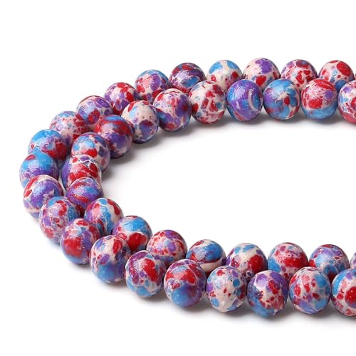 XIANNVXI 8mm Naturstein Lila Blaue Rot Kaiserlicher Jaspis Perlen zum Auffädeln mit Loch Runde Kristalle Edelsteine zum Auffädeln Perlen für Armbänder Ketten DIY Schmuck Basteln (ca. 47 Stück) von XIANNVXI