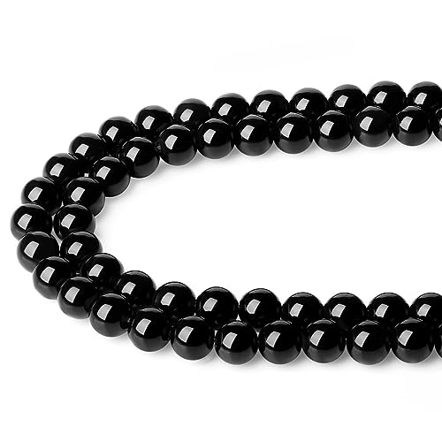 XIANNVXI 8mm Naturstein Obsidian Perlen zum Auffädeln mit Loch Runde Kristalle Edelsteine zum Auffädeln Schwarz Perlen für Armbänder Ketten DIY Schmuck Basteln (ca. 47 Stück) von XIANNVXI