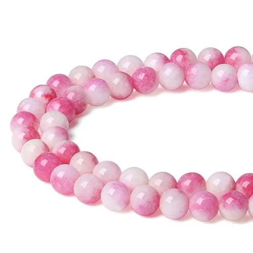 XIANNVXI 8mm Naturstein Rosa Turmalin Jade Perlen zum Auffädeln mit Loch Runde Kristalle Edelsteine zum Auffädeln Perlen für Armbänder Ketten DIY Schmuck Basteln (ca. 47 Stück) von XIANNVXI