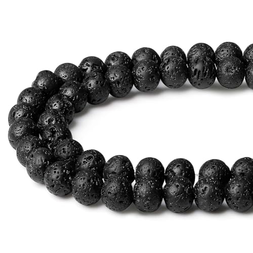 XIANNVXI 8mm Naturstein Schwarz Lava Perlen zum Auffädeln mit Loch Runde Kristalle Edelsteine zum Auffädeln Perlen für Armbänder Ketten DIY Schmuck Basteln (ca. 47 Stück) von XIANNVXI