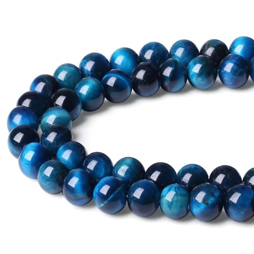 XIANNVXI 8mm Naturstein Tigerauge Blaue Perlen zum Auffädeln mit Loch Runde Kristalle Edelsteine zum Auffädeln Perlen für Armbänder Ketten DIY Schmuck Basteln (ca. 47 Stück) von XIANNVXI