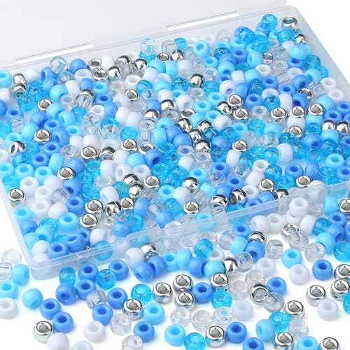 XIANNVXI Blaue Pony-Perlen, 9 mm, blau-weiß, Pony-Perlen für Armbänder, Haarperlen, Großpackung für Zöpfe, Basteln, Freundschaftsketten, 500 Stück von XIANNVXI