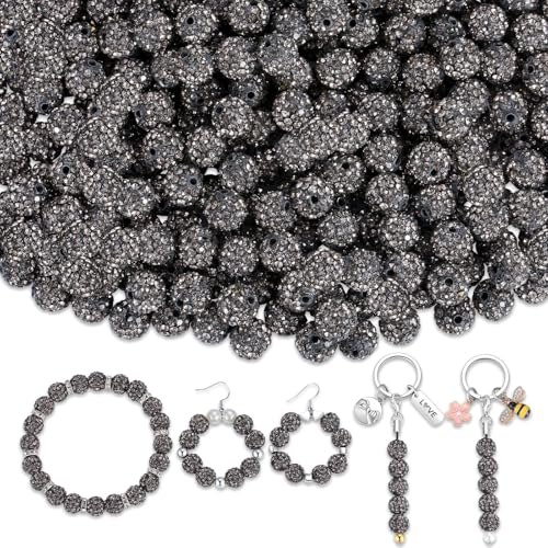 XIANNVXI Graue Strass Glitzerperlen 10mm zum Auffädeln für Armbänder, Ohrringe, Kette - DIY Schmuckherstellung Disco Perlen Polymer Clay Strasssteine Set (100 Stück) von XIANNVXI