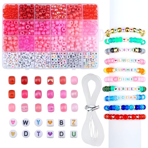 XIANNVXI Pony-Perlen für Armband, Freundschaft, Kandi, Rosa, Pony-Perlen-Set, Armbandherstellungs-Set für Schmuck, Bastelarbeiten, 24 Farben von XIANNVXI