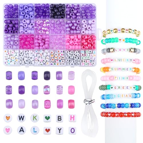 XIANNVXI Pony-Perlen für Armband, Freundschaft, Kandi, lila, Pony-Perlen-Set, Armbandherstellungs-Set für Schmuck, Bastelarbeiten, 24 Farben XIANNVXI Pony-Perlen für Armband, Freundschaft, Kandi, lila, Pony-Perlen-Set, Armbandherstellungs-Set für Schmuck, Bastelarbeiten, 24 Farben von XIANNVXI