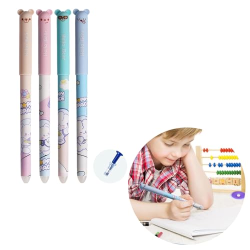 XIANUOJI 4 Stück Radierbare Gelstifte mit Tierdesign, Süßes Cartoon Radierstift-Set Mit Radiergummi Ohne Blatt Zu Verbrauchen, 0,5mm Spitze, Ideal für Schule, Büro & (C, One Size) von XIANUOJI