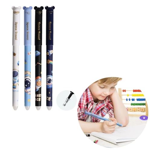 XIANUOJI 4 Stück Radierbare Gelstifte mit Tierdesign, Süßes Cartoon Radierstift-Set Mit Radiergummi Ohne Blatt Zu Verbrauchen, 0,5mm Spitze, Ideal für Schule, Büro & (E, One Size) von XIANUOJI