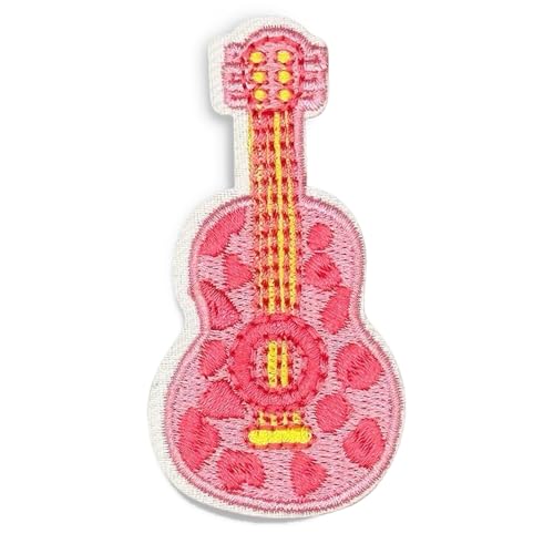 10 Stück rosa Gitarre bestickte Flicken selbstklebend für Dekoration Aufnähen Kleidung Applikationen für Taschen, T-Shirts, Tassen, Hüte, Handyhüllen von XIANZHONG