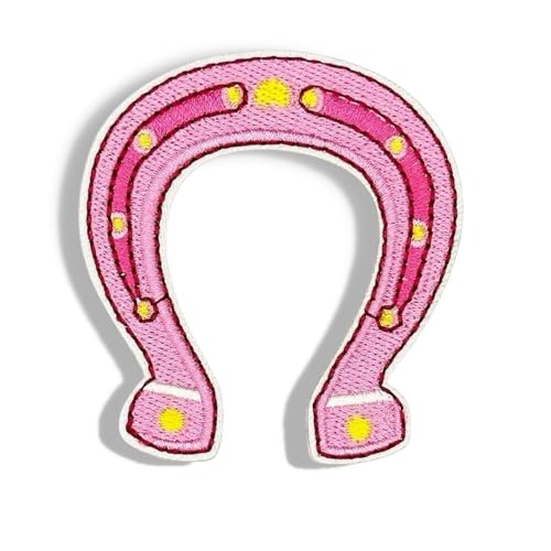 10 Stück rosa Hufeisen Sport bestickte Patches selbstklebend für Dekoration Nähen auf Kleidung Applikationen für Taschen, T-Shirts, Tassen, Hüte, Handyhüllen von XIANZHONG