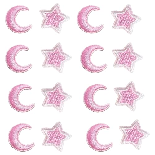 20 Stück rosa Mini-Stern-Aufnäher, selbstklebende Applikationen, bestickt, zum Aufnähen, für Kleidung, Taschen, T-Shirts, Tassen, Hüte, Handyhüllen von XIANZHONG