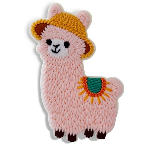 4 x rosa Alpaka-Llama-Aufnäher, selbstklebende Tierapplikationen, bestickt, niedlicher Cartoon-Aufnäher zur Dekoration, zum Aufnähen auf Kleidung für Taschen, T-Shirts, Tassen, Hüte, Handyhüllen von XIANZHONG
