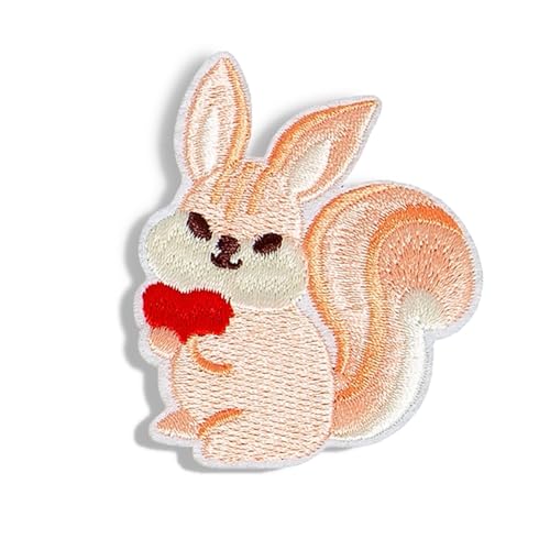 5 Stück Loving Heart Eichhörnchen Patches bestickt selbstklebend zum Abdecken von Löchern Dekoration Nähen auf Kleidung Applikationen für Taschen T-Shirt Tasse Hut Handyhülle von XIANZHONG