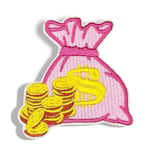 5 x rosa Geldbeutelaufnäher, Goldmünze, bestickt, selbstklebend, für Dekoration, Aufnähen, Kleidung, Applikationen für Taschen, T-Shirts, Tassen, Hüte, Handyhüllen von XIANZHONG