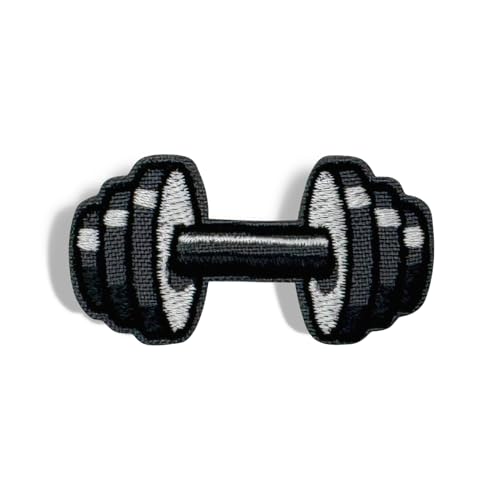 6 x schwarze Aufnäher, bestickt, Hantel, Gewicht, Flicken zum Aufnähen, für Kleidung, Applikationen für Taschen, T-Shirts, Tassen, Hüte, Handyhüllen von XIANZHONG
