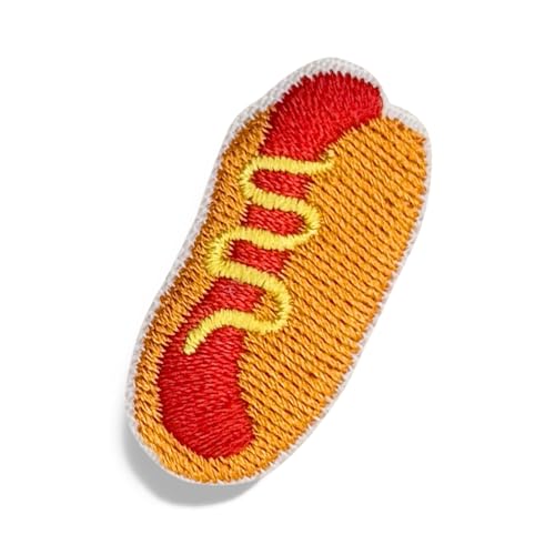 Kleine Hot Dog-Aufnäher, bestickt, niedlich, Fast Food, selbstklebend, für Dekoration, zum Aufnähen auf Kleidung, Applikationen für Taschen, T-Shirts, Tassen, Hüte, Handyhüllen, 10 Stück von XIANZHONG