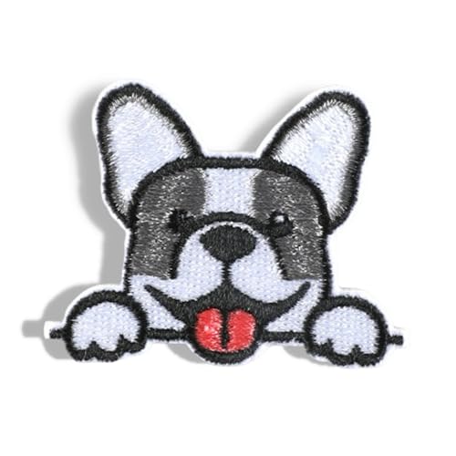 Mini-Aufnäher mit französischer Bulldogge, niedlicher Cartoon, selbstklebende Stickerei-Aufkleber für Kleidung, Jacken, Rucksäcke, Hüte, Taschen und Handyhüllen, 7 Stück von XIANZHONG