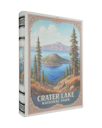 XIAOAIKA Dekorative Buchbox aus Holz - Vintage Faux Buchboxen mit Nationalpark-Design, geheime Aufbewahrung mit Magnetverschluss, Lederhülle, perfekt für Home Office Bücherregal (1 x Kratersee) von XIAOAIKA