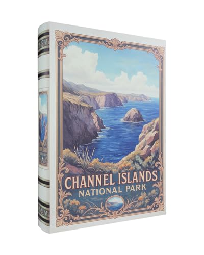 XIAOAIKA Dekorative Bücherbox aus Holz – Vintage Faux Buchboxen mit Nationalpark-Design, geheime Aufbewahrung mit Magnetverschluss, Lederbezug, perfekt für Home Office Bücherregal (1 x Kanalinseln) von XIAOAIKA