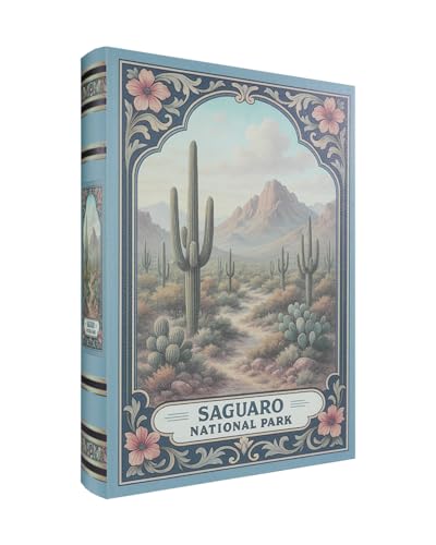XIAOAIKA Dekorative Bücherbox aus Holz - Vintage Faux Buchboxen mit Nationalpark-Design, geheime Aufbewahrung mit Magnetverschluss, Lederbezug, perfekt für Home Office Bücherregal (1 x Saguaro) von XIAOAIKA