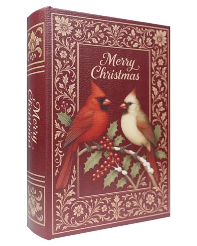 XIAOAIKA Dekorative Holzbuchbox für Weihnachten, Vintage-Kunstbuchboxen mit Lederbezug, geheime Aufbewahrung mit Magnetverschluss, Urlaubsgeschenkbox für Zuhause, Büro, Bücherregal, Dekor (1 x von XIAOAIKA