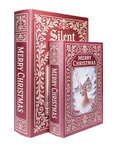 XIAOAIKA Weihnachten Deko Holz Buchbox 2er Set - Vintage Faux Buchboxen mit Ledereinband, geheime Aufbewahrung mit Magnetverschluss, Urlaub Geschenkbox für Home Office Bücherregal Dekor von XIAOAIKA