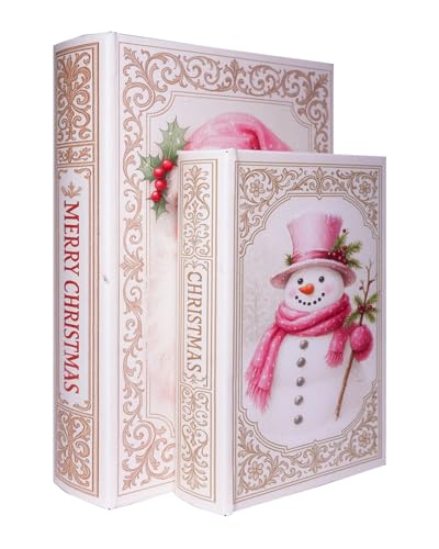 XIAOAIKA Weihnachten Deko Holz Buchbox 2er Set - Vintage Faux Buchboxen mit Ledereinband, geheime Aufbewahrung mit Magnetverschluss, Urlaub Geschenkbox für Home Office Bücherregal Dekor von XIAOAIKA