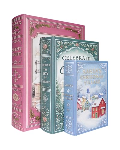 XIAOAIKA Weihnachten Deko Holz Buchbox 3er Set - Vintage Faux Buchboxen mit Ledereinband, geheime Aufbewahrung mit Magnetverschluss, Urlaub Geschenkbox für Home Office Bücherregal Dekor von XIAOAIKA