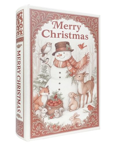 XIAOAIKA Weihnachten Dekorative Holz Buchbox, Vintage Faux Book Boxen mit Lederbezug, Geheimaufbewahrung mit Magnetverschluss, Urlaub Geschenkbox für Home Office Bücherregal Dekor (1 x Weihnachten G) von XIAOAIKA