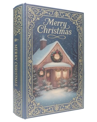 XIAOAIKA Weihnachten Dekorative Holz Buchbox, Vintage Faux Book Boxen mit Lederbezug, geheime Aufbewahrung mit Magnetverschluss, Urlaub Geschenkbox für Home Office Bücherregal Dekor (1 x Weihnachten E von XIAOAIKA