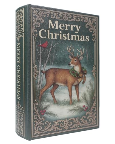 XIAOAIKA Weihnachten Dekorative Holz Buchbox, Vintage Faux Book Boxen mit Lederbezug, geheime Aufbewahrung mit Magnetverschluss, Urlaub Geschenkbox für Home Office Bücherregal Dekor (1 x Weihnachten F von XIAOAIKA