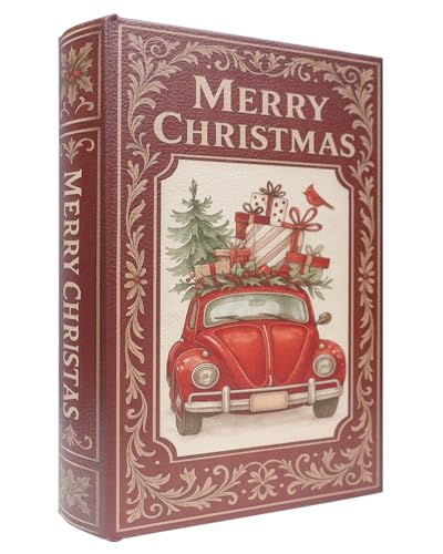 XIAOAIKA Weihnachten Dekorative Holz Buchbox, Vintage Faux Book Boxen mit Lederbezug, geheime Aufbewahrung mit Magnetverschluss, Urlaub Geschenkbox für Home Office Bücherregal Dekor (1 x Weihnachten M von XIAOAIKA
