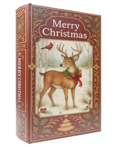 XIAOAIKA Weihnachten Dekorative Holz Buchbox, Vintage Faux Book Boxen mit Lederbezug, geheime Aufbewahrung mit Magnetverschluss, Urlaub Geschenkbox für Home Office Bücherregal Dekor (1 x Weihnachten N von XIAOAIKA