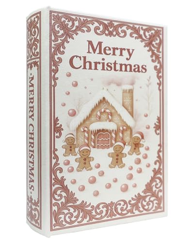 XIAOAIKA Weihnachten Dekorative Holz Buchbox, Vintage Faux Book Boxen mit Lederbezug, geheime Aufbewahrung mit Magnetverschluss, Urlaub Geschenkbox für Home Office Bücherregal Dekor (1 x Weihnachten D von XIAOAIKA