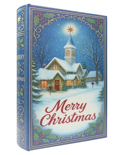 XIAOAIKA Weihnachten Dekorative Holz Buchbox, Vintage Faux Book Boxen mit Lederbezug, geheime Aufbewahrung mit Magnetverschluss, Urlaub Geschenkbox für Home Office Bücherregal Dekor (1 x Weihnachten P von XIAOAIKA
