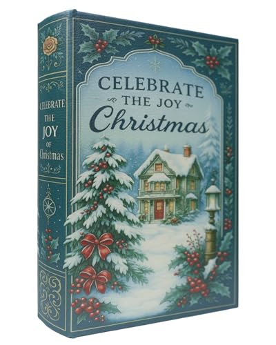 XIAOAIKA Weihnachten Dekorative Holz Buchbox Vintage Faux Book Boxen mit Ledereinband, geheime Aufbewahrung mit Magnetverschluss, Urlaub Geschenkbox für Home Office Bücherregal Dekor (1 x Weihnachten von XIAOAIKA
