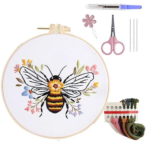 Bienen-Stickset für Anfänger, Bienenmuster, Stickerei-Starter-Set, Handstickerei für Handarbeitsliebhaber, Kreuzstich-Sets für Erwachsene mit Anleitung, Stickrahmen, Nadeln und Fäden Bienen-Stickset für Anfänger, Bienenmuster, Stickerei-Starter-Set, Handstickerei für Handarbeitsliebhaber, Kreuzstich-Sets für Erwachsene mit Anleitung, Stickrahmen, Nadeln und Fäden von XIAOBAN
