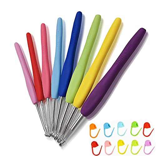 XIAOMAOMAO 8 Stück Häkelnadeln aus Aluminium, Set für Stricknadeln, ergonomische Häkelnadeln, weicher Griff Crochet-Nadeln mit Etui von XIAOMAOMAO