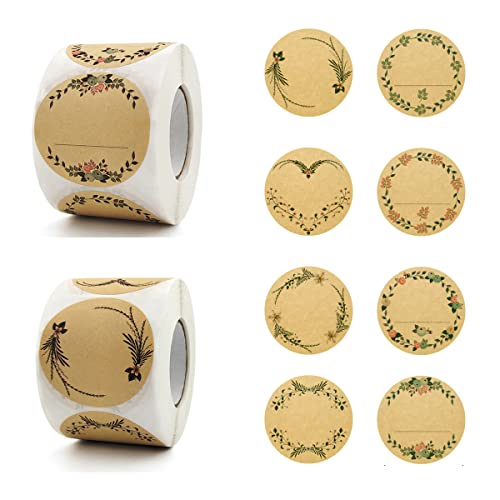 1,000 Stk 5cm Kraftpapier Aufkleber Etiketten Selbstklebend, Round Sticker Labels, Weihnachtsaufkleber Klebeetiketten für Marmeladengläsergewürz, Backen, Geschenktüten, Flaschen, Küche Umschlag von XIAONAN