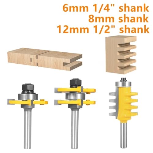 6mm 6,35mm 8mm 12mm 12,7mm Schaft 3PCS Joint Bit T & G Montage Bit router Holzbearbeitung Fräser for Holz Bit Planfräser Werkzeuge(3pcs 8mm shank) von XIAONIYI