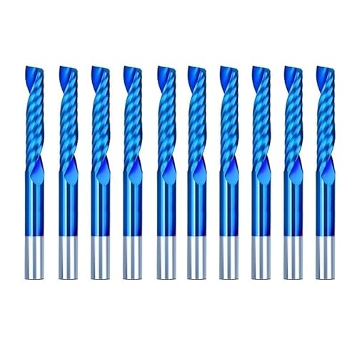 Fräser Einzelflöte Schaftfräser 10 Stück 1/8'' 3,175 mm Schaft Hartmetall-Spiralfräser for Holzbearbeitung CNC-Fräser(10pcs Blue-Coated,3.175x2x15) von XIAONIYI