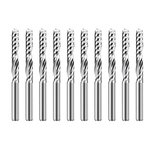 Fräser Einzelflöte Schaftfräser 10 Stück 1/8'' 3,175 mm Schaft Hartmetall-Spiralfräser for Holzbearbeitung CNC-Fräser(10pcs None Coated,3.175x1.5x5) von XIAONIYI