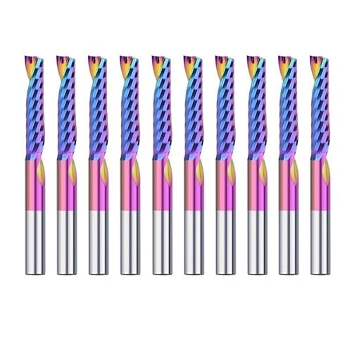 Fräser Einzelflöte Schaftfräser 10 Stück 1/8'' 3,175 mm Schaft Hartmetall-Spiralfräser for Holzbearbeitung CNC-Fräser(10pcs ULTRA Coated,3.175x2x12) von XIAONIYI
