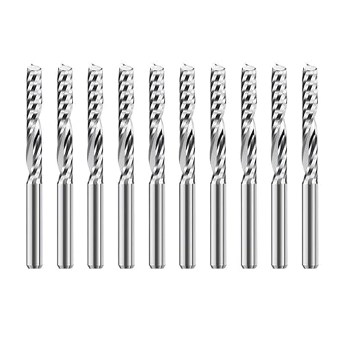 Schaftfräser, 10 Stück, 2 X 8 Mm, 3,175 Schaft, Einzelne Flöte, Spiralfräser For Geschnittenes Holz/Kunststoff, 1 Flöte, CNC-Fräser(10pcs Non-Coated,3.175x3.175x10) von XIAONIYI