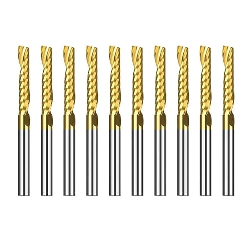 Schaftfräser, 10 Stück, 2 x 8 mm, 3,175 Schaft, einzelne Flöte, Spiralfräser for geschnittenes Holz/Kunststoff, 1 Flöte, CNC-Fräser(10pcs TiN-Coated,3.175x3.175x25) von XIAONIYI