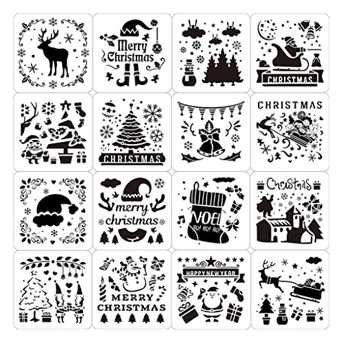 16 x Weihnachts-Malschablonen, 5 Zeichenschablonen für Studenten, Weihnachtsdekoration 16 x Weihnachts-Malschablonen, 5 Zeichenschablonen für Studenten, Weihnachtsdekoration von XIAOQENAN