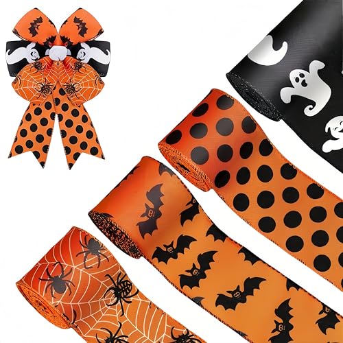 4 Rollen 20 Meter Halloween Band Breite 7,5 m für Halloween Party Dekor Geschenkband von XIAOQIXI