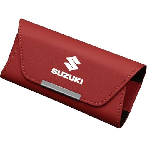 XIAOSAXIAODE Magnetisches Leder Brillenetui für Autosonnenblende, für Suzuki Swift Sport 2024 2025 Fahrzeuge, Praktische Brillenbox mit Magnetverschluss, Leder Organizer,Red von XIAOSAXIAODE